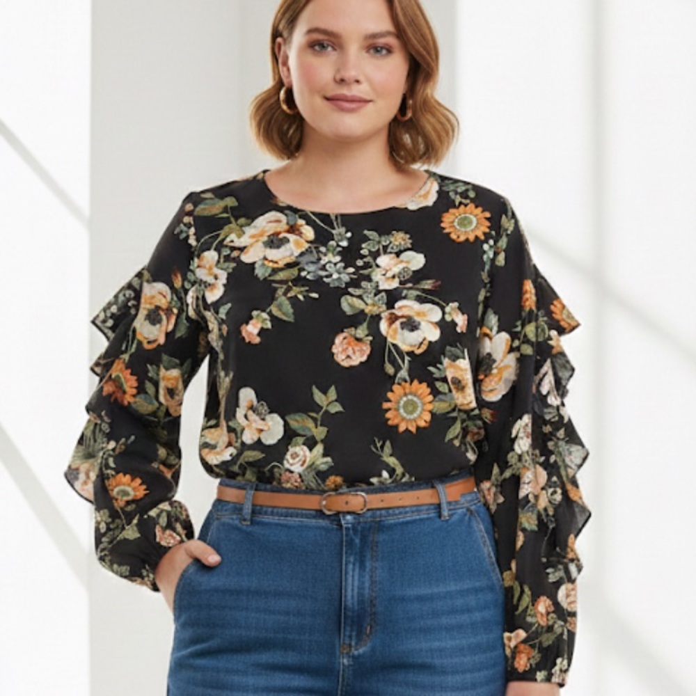 EUC Ava& Viv Floral Blouse (size 2X)